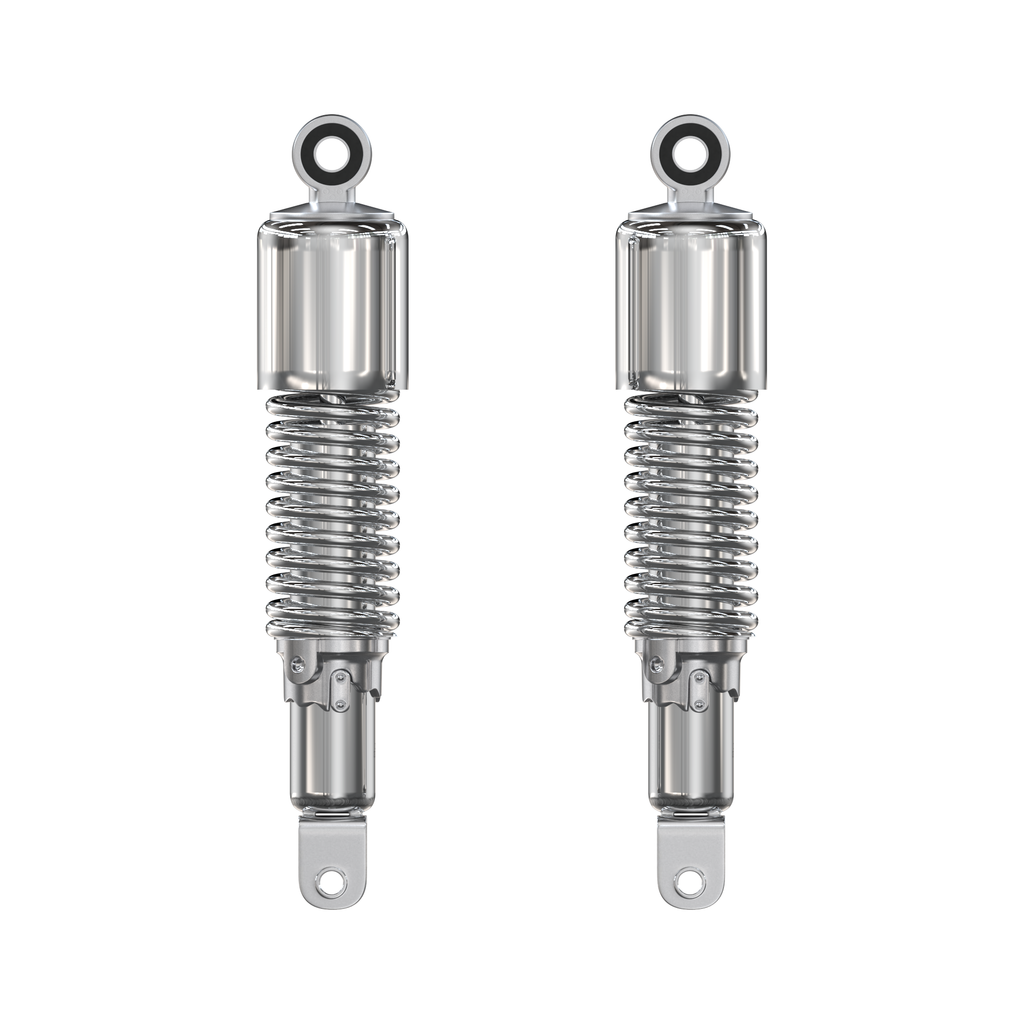 Universal All Chrome w Short Upper Shroud Shock Absorber Set - 290mm Eye to Clevis