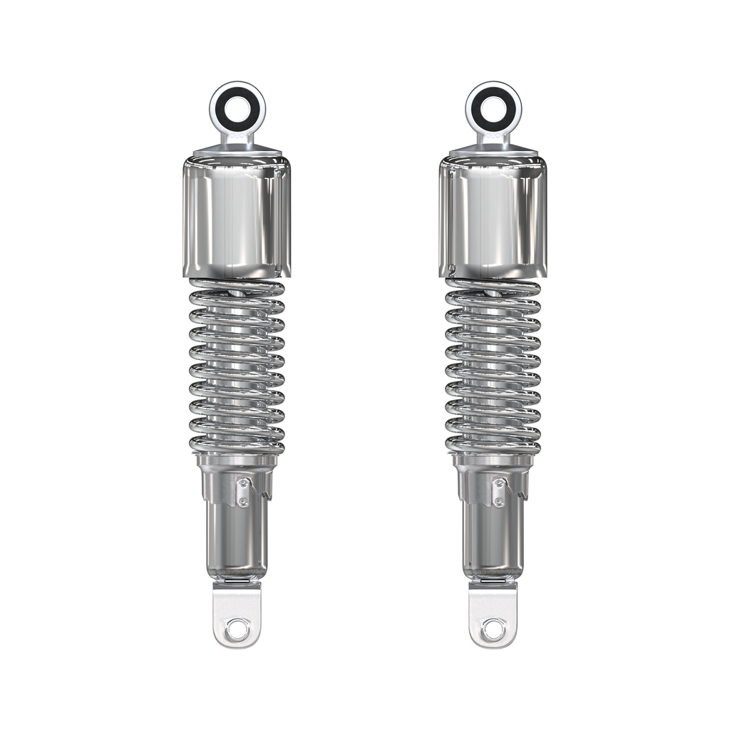Universal All Chrome w Short Upper Shroud Shock Absorber Set - 290mm Eye to Clevis