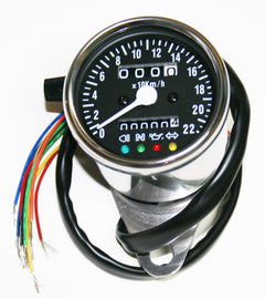 Universal Mini Speedo (KPH) - Black Face - 100KPH=2330RPM