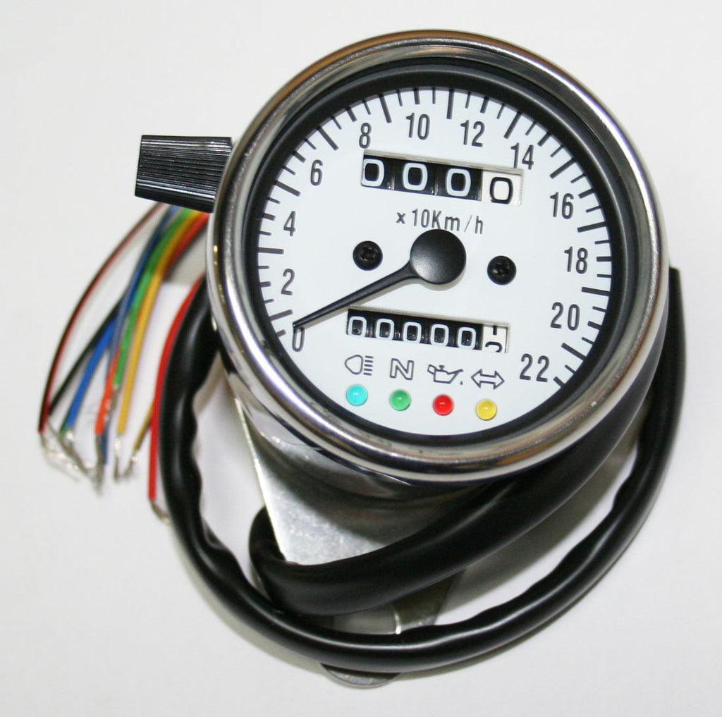 Universal Mini Speedo (KPH) - White Face Plate - 100KPH=2330RPM