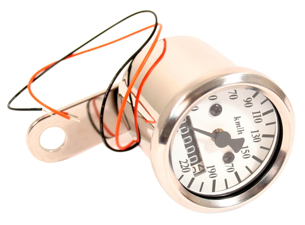 Universal Mini Speedo (KPH) - White Face - 100KPH=2330 RPM