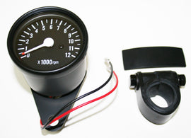 Universal 5:1 Mini Tachometer - All Black - w Bar Clamp