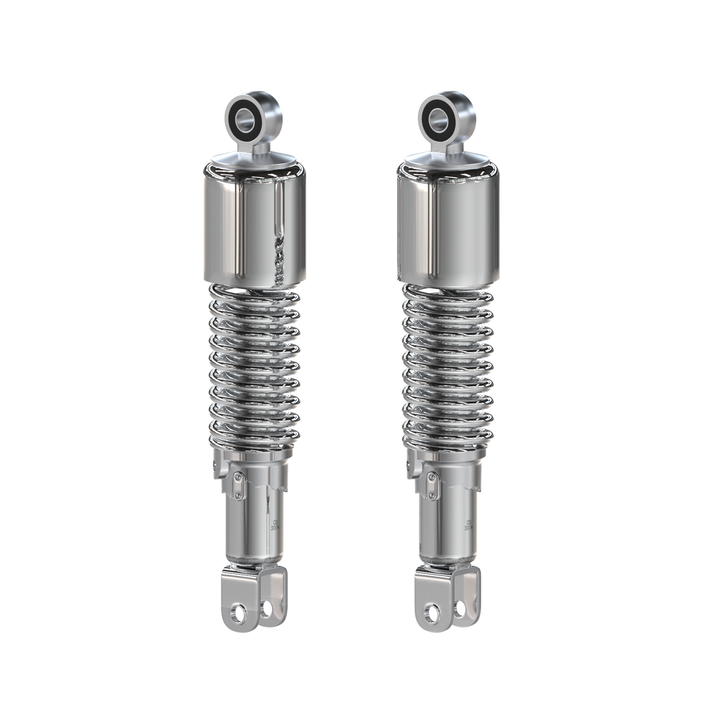 Universal All Chrome w Short Upper Shroud Shock Absorber Set - 290mm Eye to Clevis