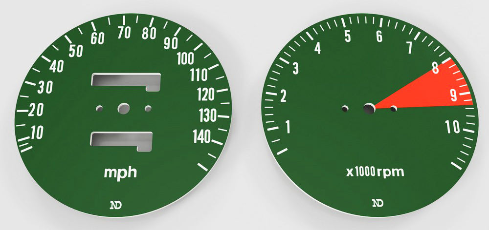 1976 Honda CB750K Speedo & Tachometer Face Plate Set - MPH