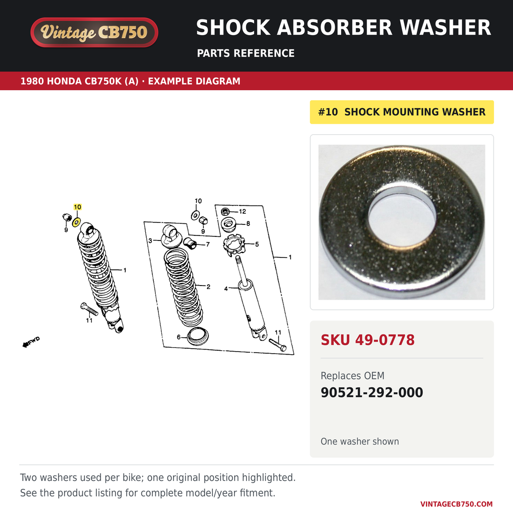 Honda CB750 CB550 CB450 CB650 Shock Absorber Washer - Replaces Honda OEM 90521-292-000