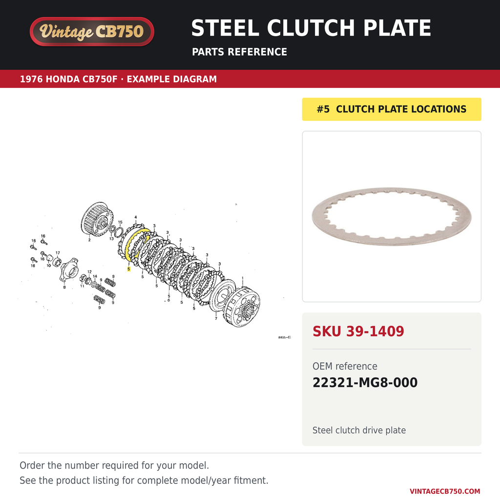 Honda CB750 VF750 VT750 Steel Clutch Plate - Replaces Honda OEM 22321-283-000